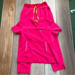 Figs Hot Pink Technical Collection Scrub Medium Pants Large Top